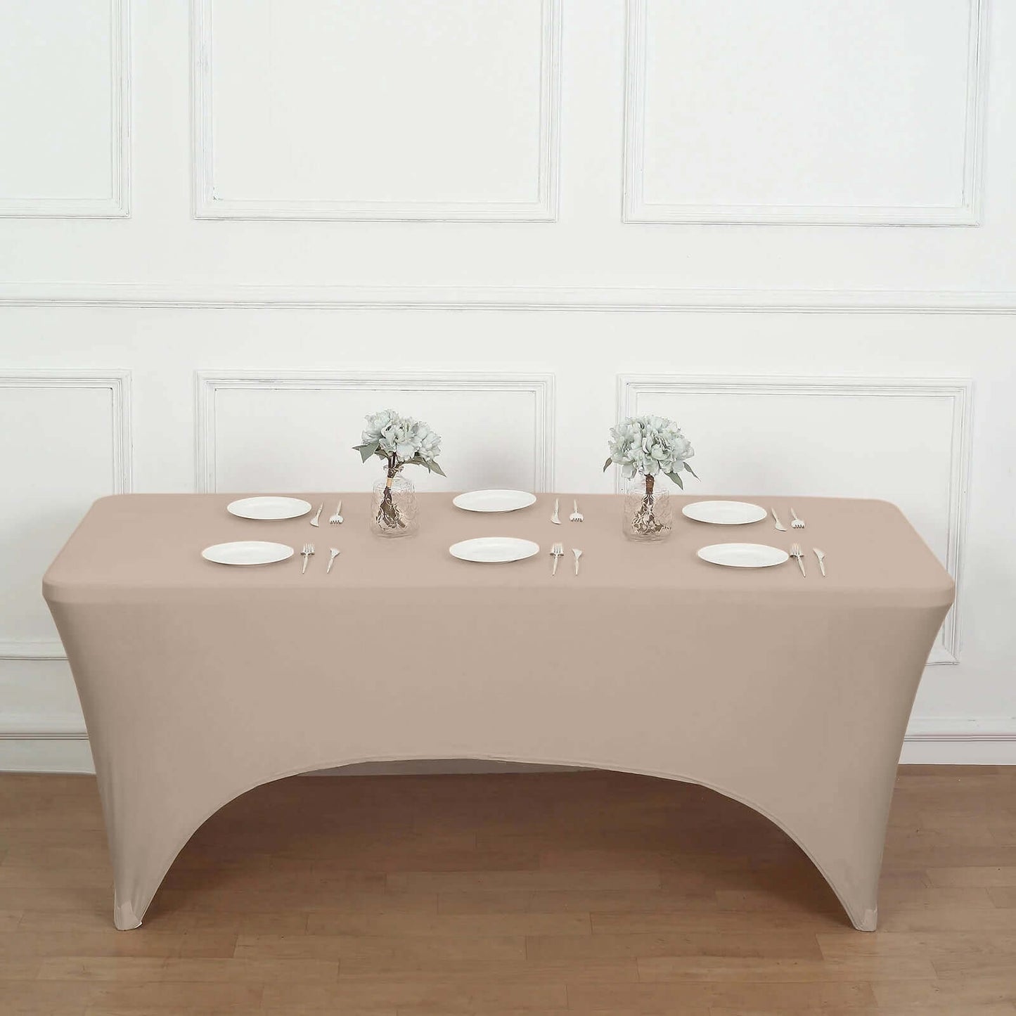 Stretch Spandex 6ft Rectangle Tablecloth Nude - Durable Form-Fitting Table Cover