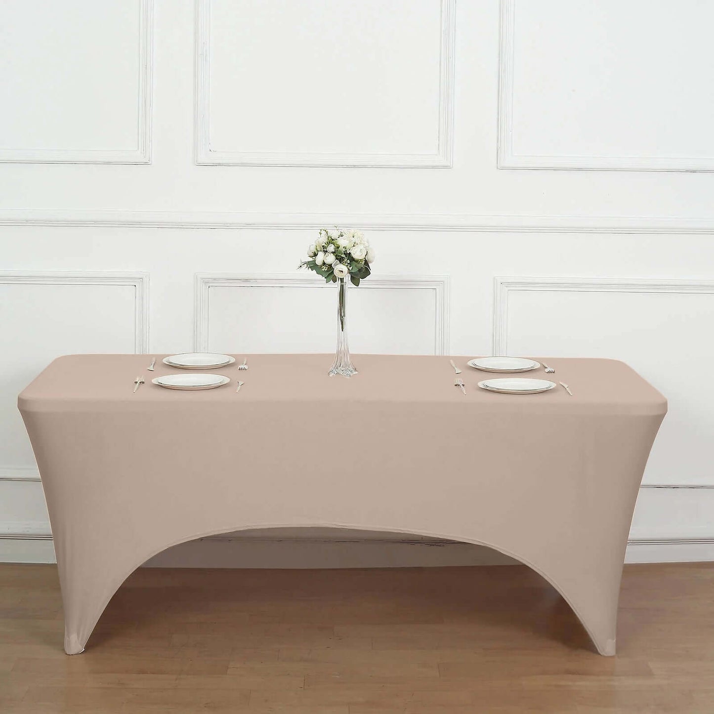 Stretch Spandex 96"x30" Rectangle Table Cover Nude - Durable Form-Fitting Tablecloth
