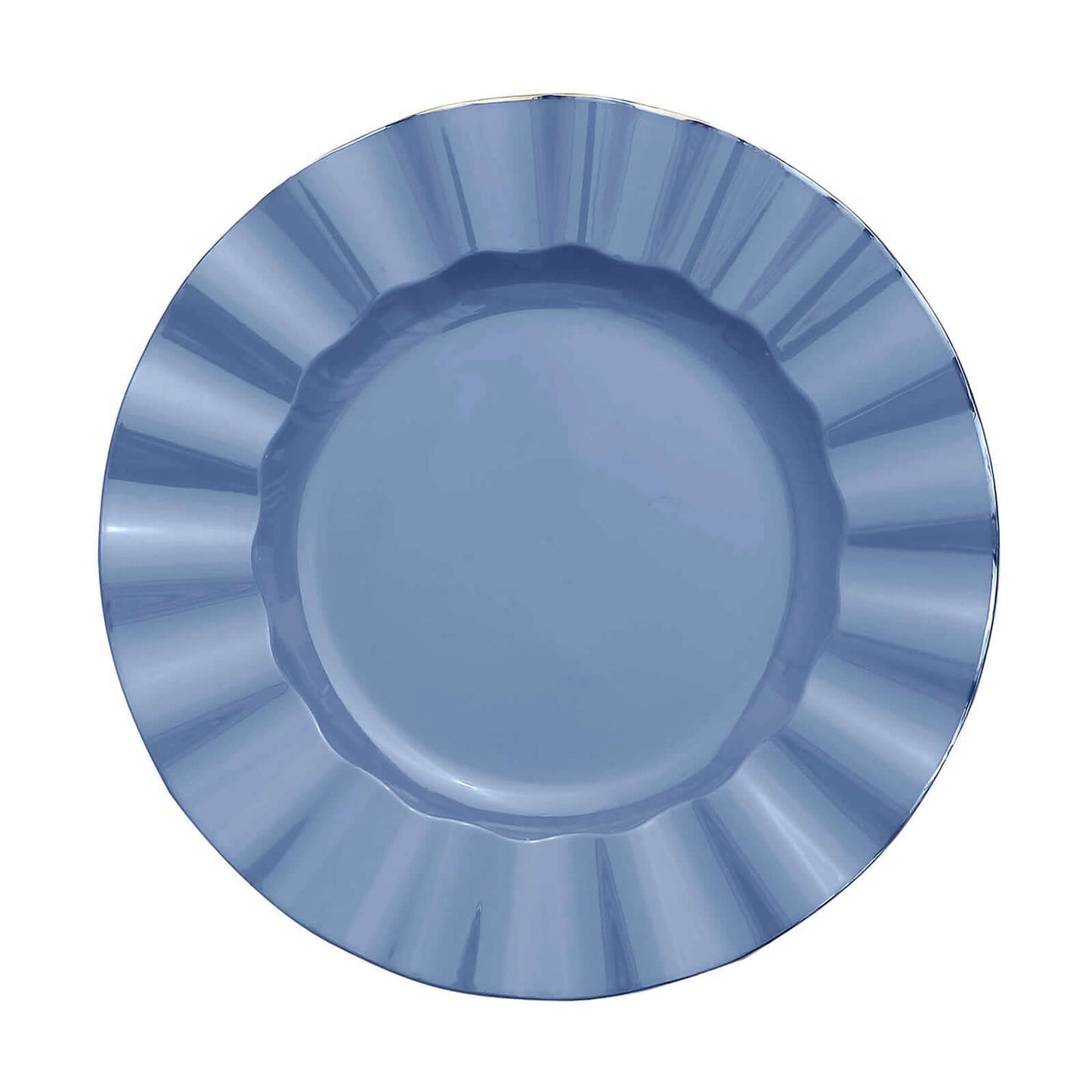 10-Pack Plastic 11" Round Dinner Plates in Ocean Blue Ruffled Rim with Gold Edging - Sturdy Disposable Dinnerware
