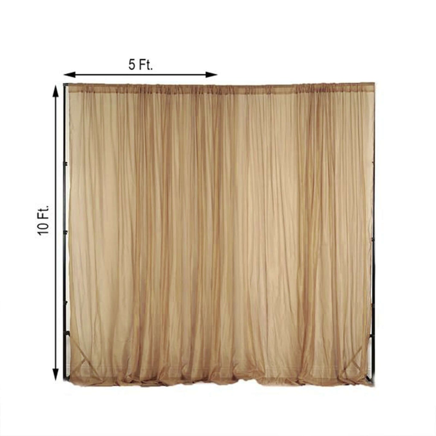2 Pack Gold Sheer Chiffon Event Curtain Drapes, Durable Flame Resistant Organza Backdrop Event Panels With Rod Pockets - 10ftx10ft