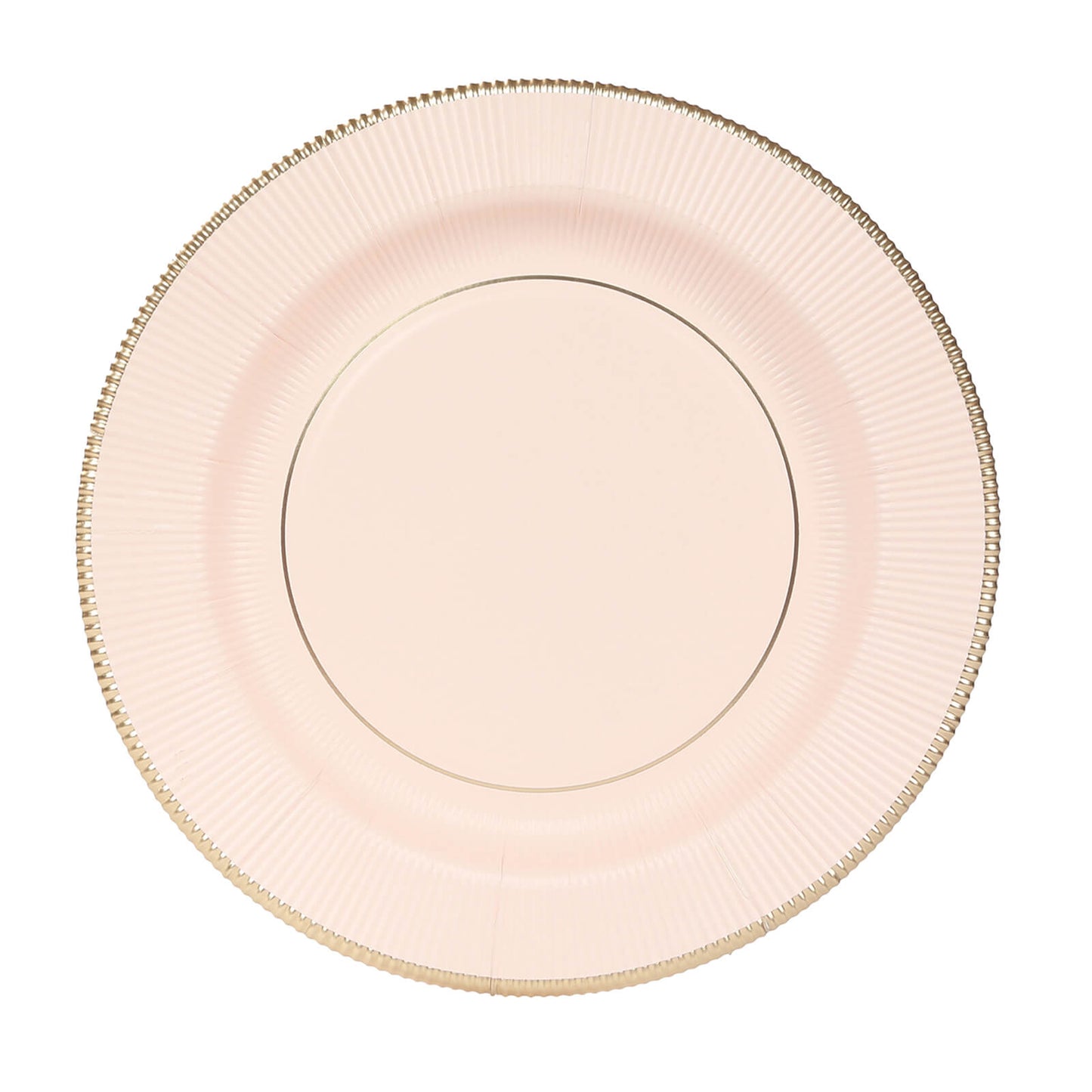25-Pack Paper 10" Round Dinner Plates in Blush Sunray Design with Gold Rim - Disposable Heavy Duty 350GSM Party Plates