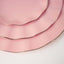 10-Pack Plastic 9" Round Dinner Plates in Dusty Rose Ruffled Rim with Gold Edging - Sturdy Disposable Dinnerware