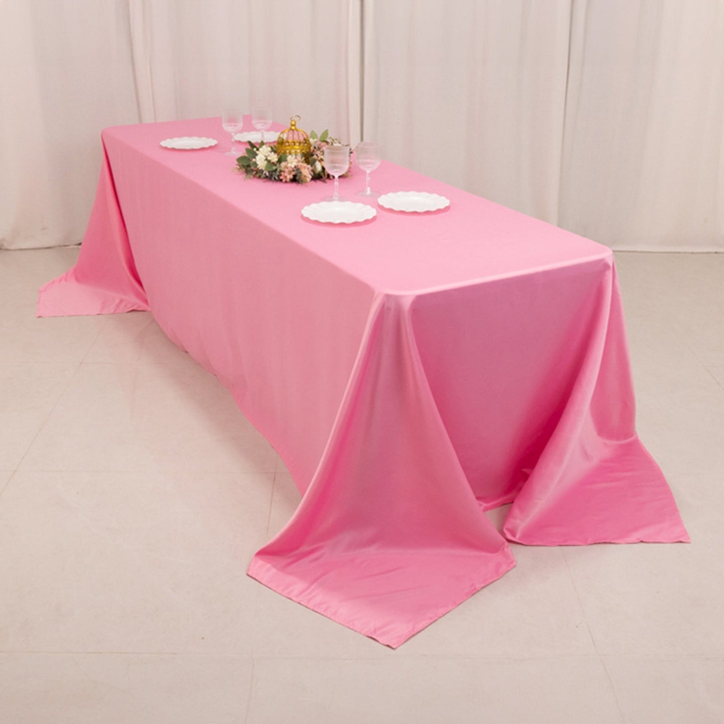 Lamour Satin 90"x156" Rectangle Tablecloth Pink - Luxurious, Soft Seamless Table Cover