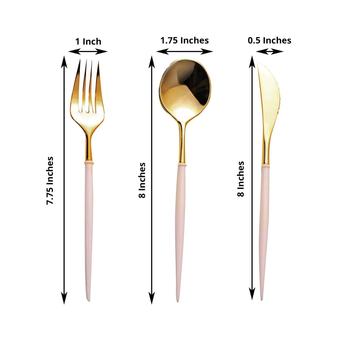 24-Pack Plastic Flatware Set in Metallic Gold with Blush Handle - Heavy Duty Disposable Modern Silverware 8"
