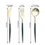 24-Pack Plastic Flatware Set in Metallic Gold with Hunter Emerald Green Handle - Heavy Duty Disposable Modern Silverware 8"