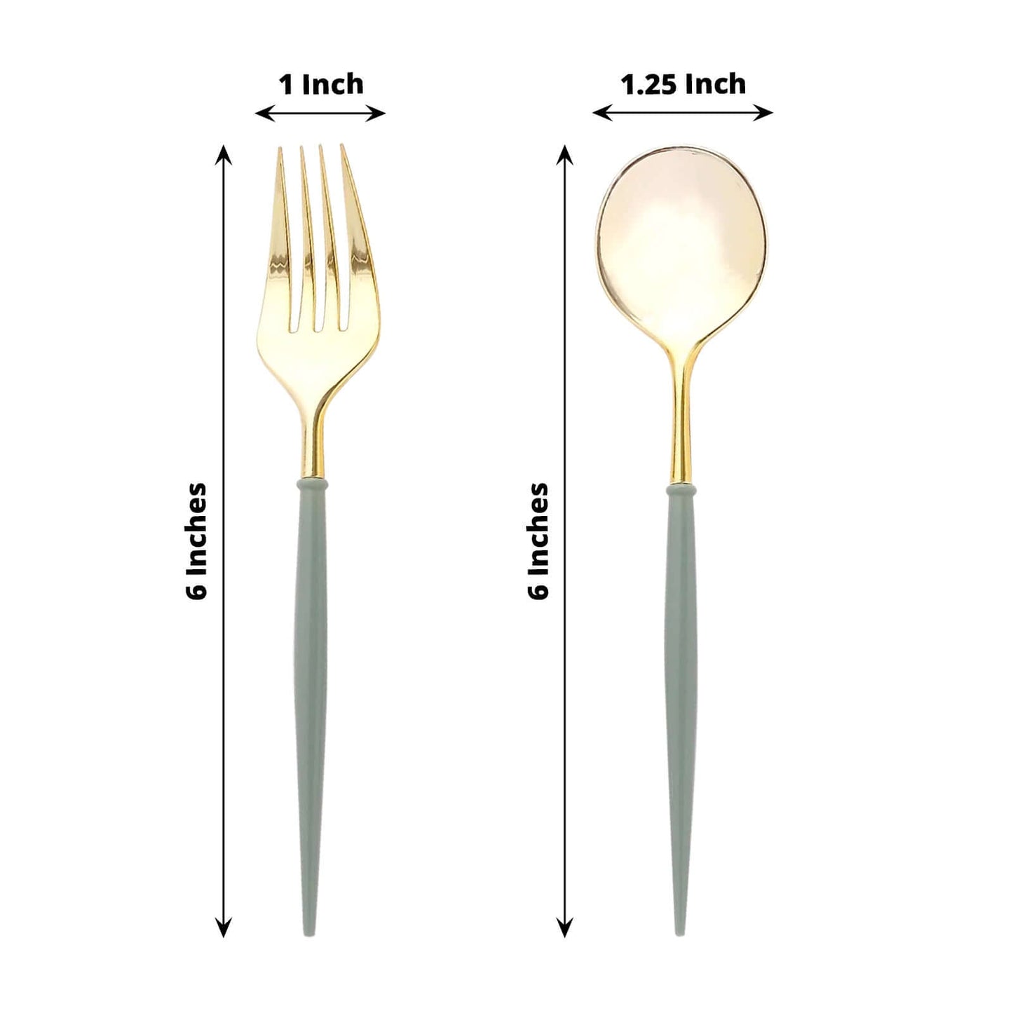 24-Pack Plastic Fork and Spoon Set Metallic Gold/Dusty Sage Green - Heavy Duty Disposable Modern Utensils 6"