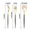24-Pack Plastic Flatware Set in Metallic Gold with Dusty Sage Green Handle - Heavy Duty Disposable Modern Silverware 8"