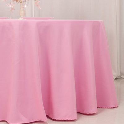 Premium Polyester 120’’ Round Tablecloth Pink - Seamless 220GSM Wrinkle-Resistant Table Cover - Tablecloths