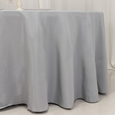 Premium Polyester 120’’ Round Tablecloth Silver - Seamless 220GSM Wrinkle-Resistant Table Cover - Tablecloths