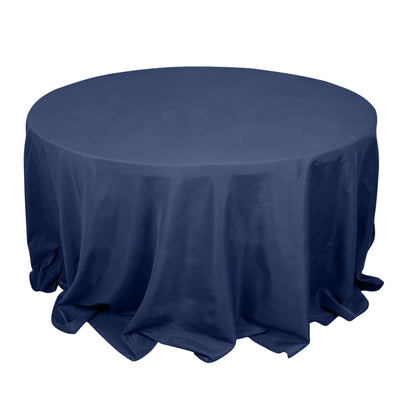Premium Polyester 132" Round Tablecloth Navy Blue - Seamless 220GSM Wrinkle-Resistant Table Cover