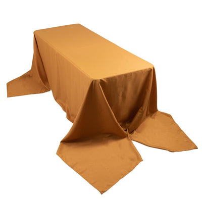 Premium Polyester 90’’x156’’ Rectangle Tablecloth Gold - Seamless 220GSM Stain-Resistant Design for Classy Events