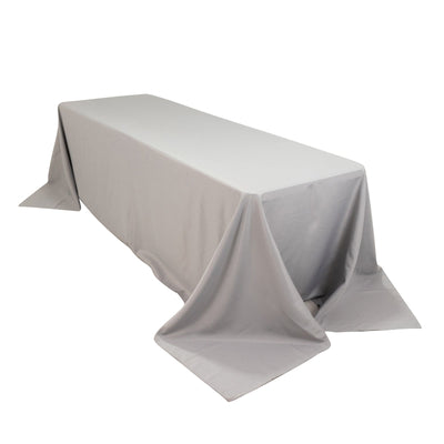 Premium Polyester 90’’x156’’ Rectangle Tablecloth Silver - Seamless 220GSM Stain-Resistant Table Cover - Tablecloths
