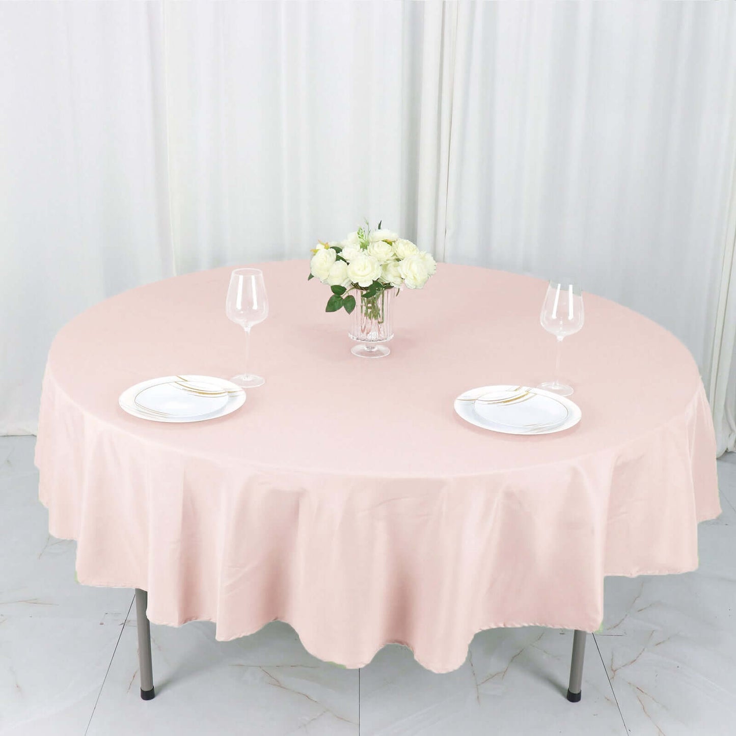 Polyester 90" Round Tablecloth Blush - Stain & Wrinkle-Resistant Table Cover