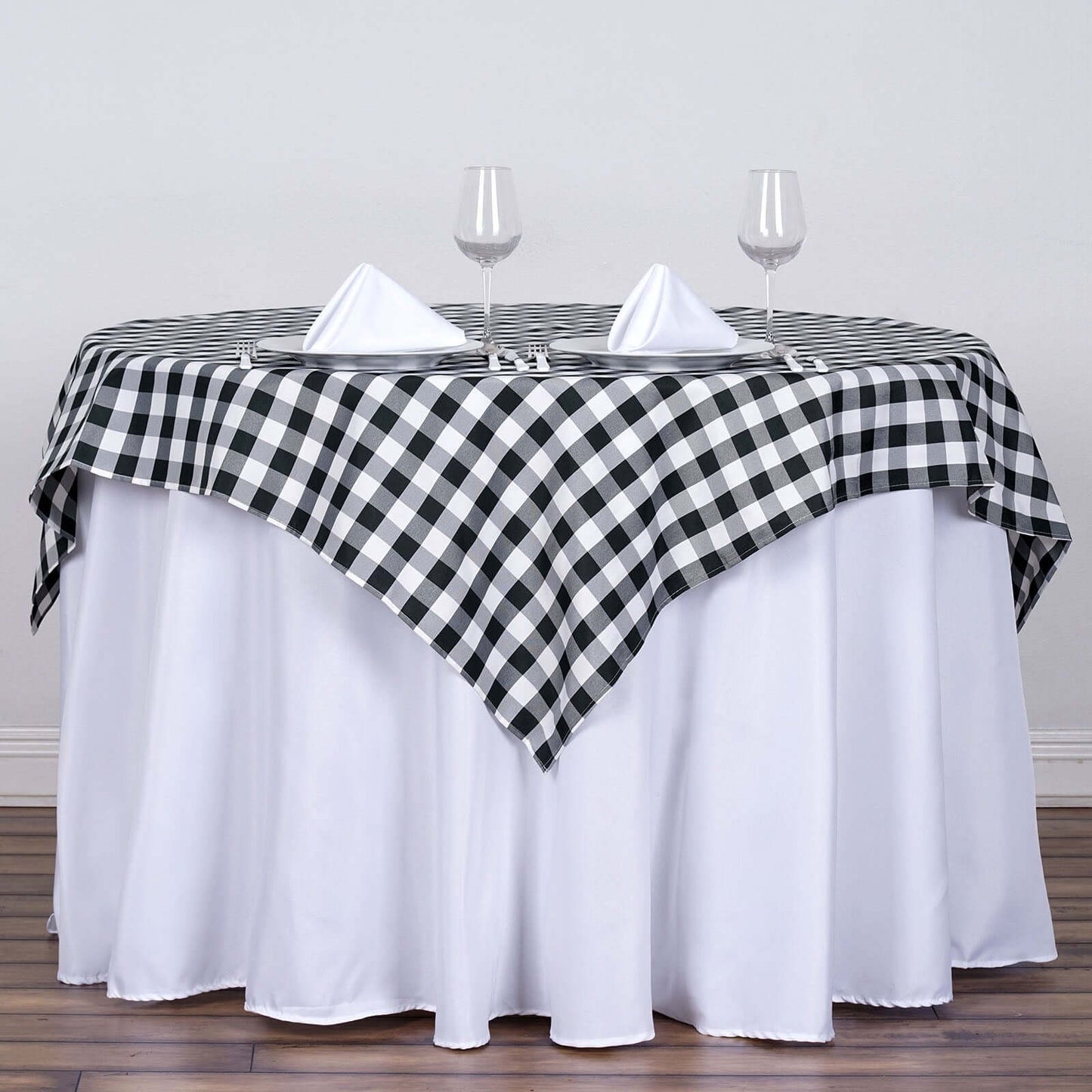 Polyester 54"x54" Square Tablecloth White/Black - Checkered Buffalo Plaid Design for Casual Table Settings