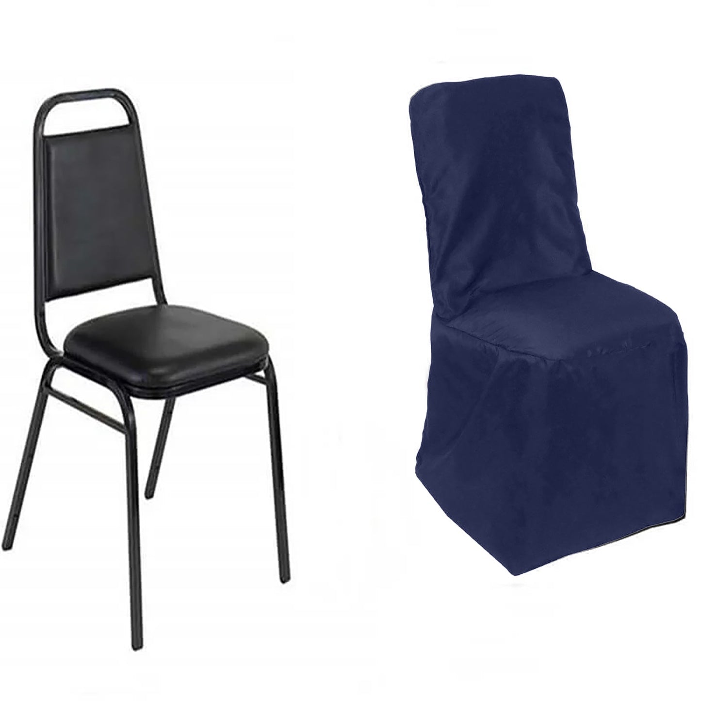 Polyester Chair Cover with Square Top for Banquet Chairs Navy Blue - Durable Reusable Slip-On Cover for Weddings & Parties