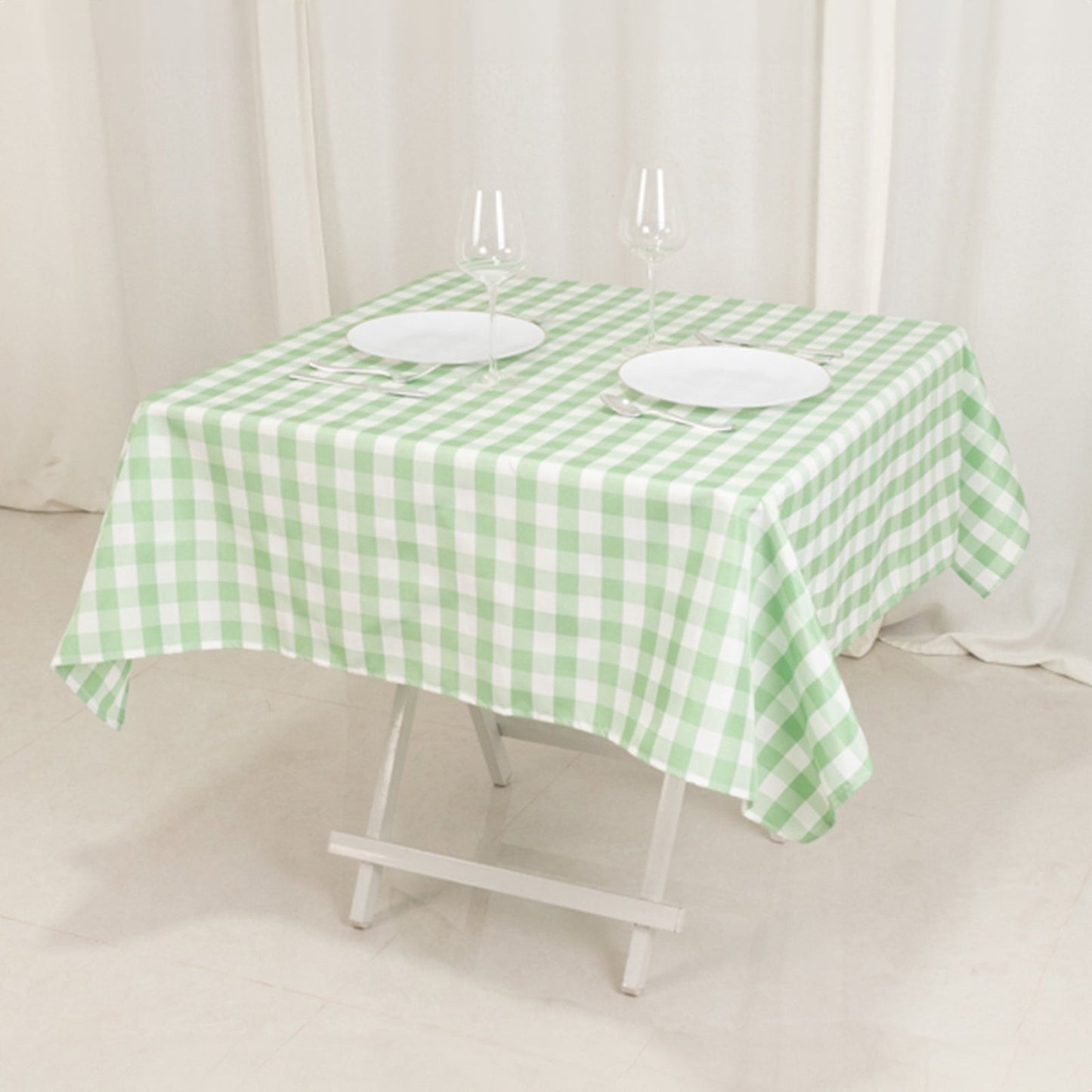 Polyester 54"x54" Table Overlay Square Tablecloth White/Sage Green - Checkered Buffalo Plaid Design for Casual Table Settings