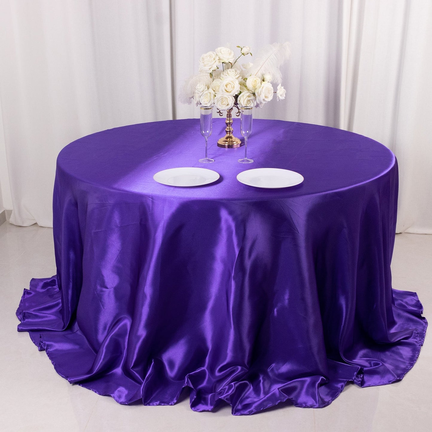 Satin 132" Round Tablecloth Purple - Stylish Seamless Table Cover