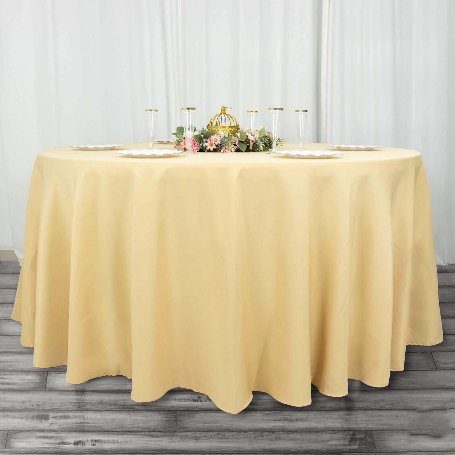 Premium Polyester 120" Round Tablecloth Champagne - Seamless 220GSM Wrinkle-Resistant Table Cover