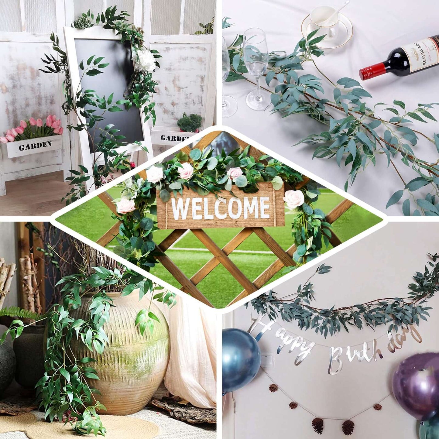 5ft Frosted Real Touch Artificial Willow Leaf Garland, Flexible Vine