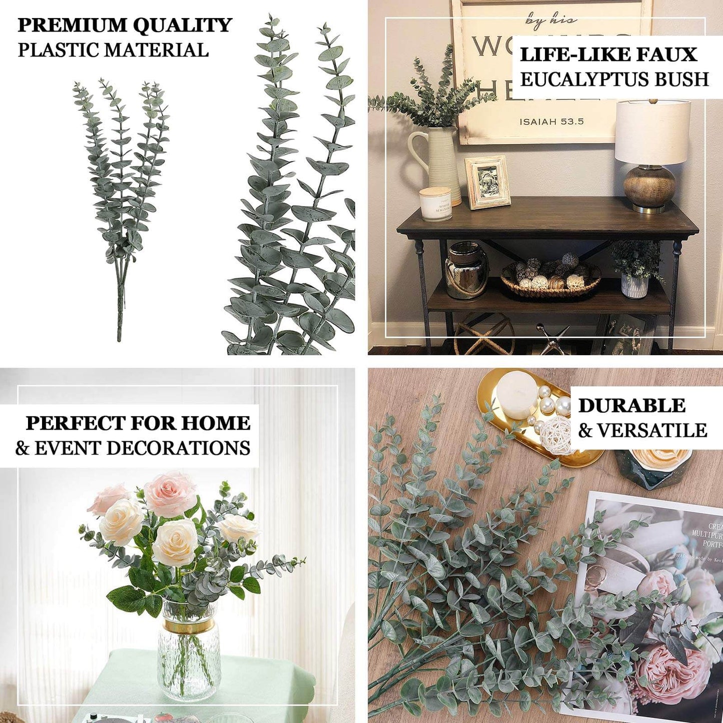 30 Stems 17" Frosted Green Artificial Eucalyptus Sprays, Faux Plants