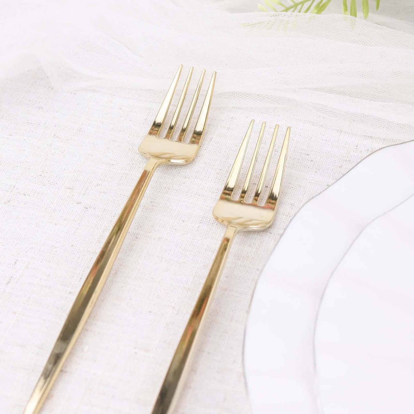 24 Pack 8" Glossy Gold Heavy Duty Plastic Silverware Forks Cutlery, Premium Disposable Sleek Flatware