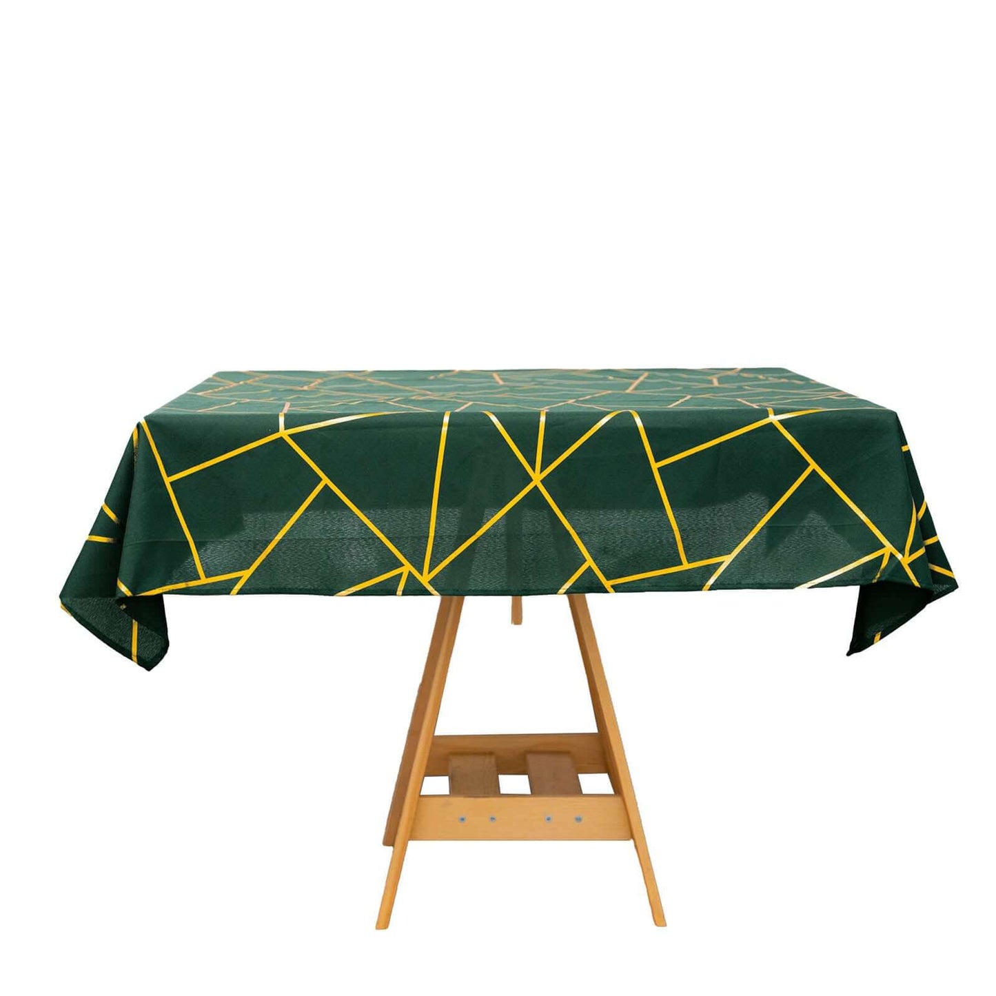 Polyester 54"x54" Table Overlay Square Tablecloth Hunter Emerald Green with Gold Foil Geometric Pattern - Wrinkle-Resistant & Durable Table Topper