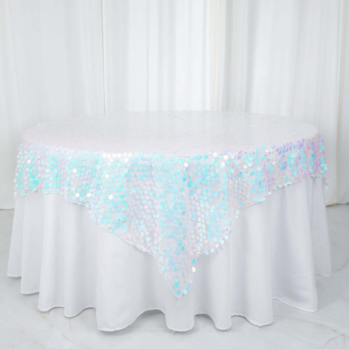 Sequin 72"x72" Table Overlay Square Tablecloth Iridescent Blue - Big Payette Table Cover