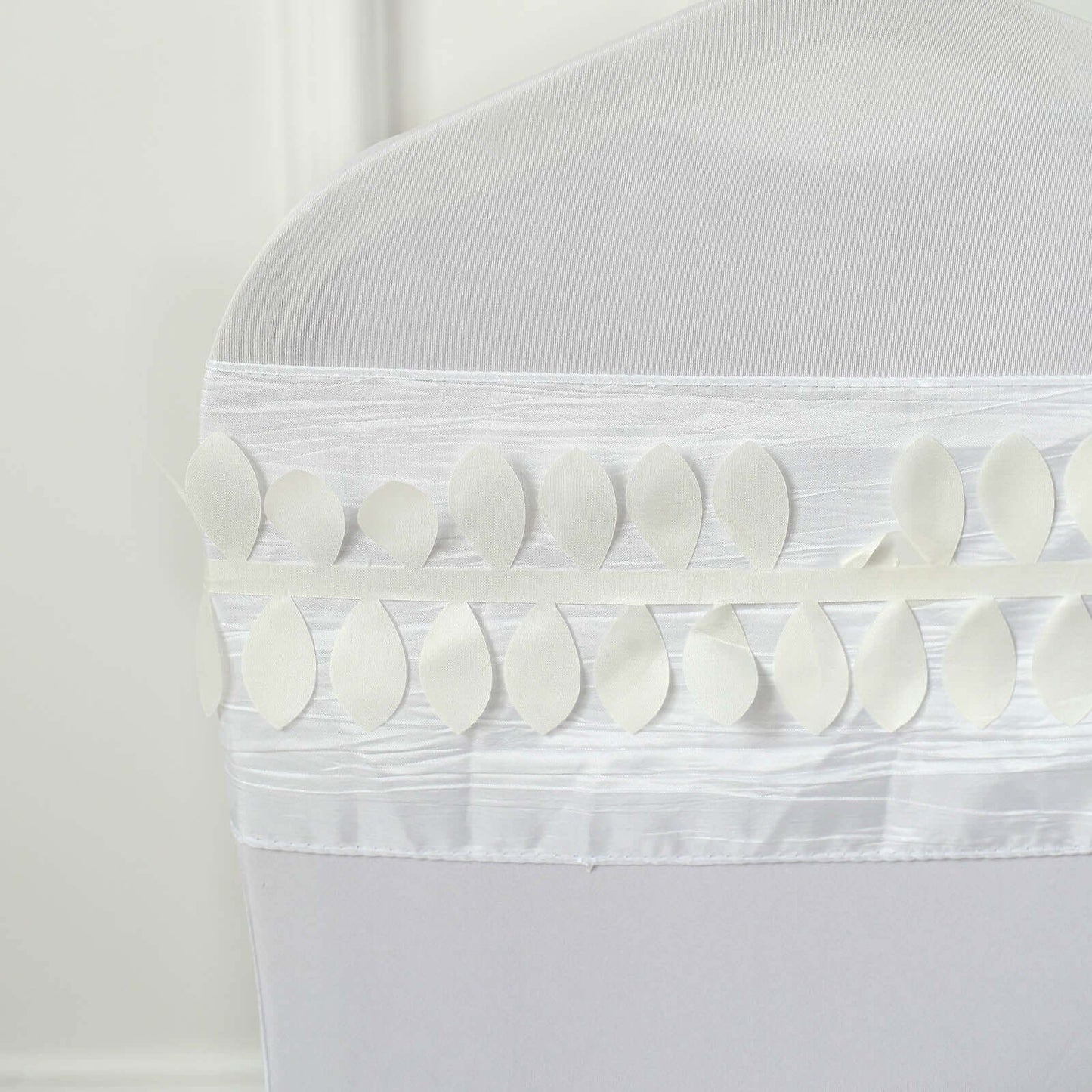 Taffeta Ribbon Sash with 4" Leaf Petal Design Ivory 50ft - Sophisticated Artificial Fabric Garland