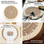 4-Pack Placemats Mandala Print Fringe Design Natural Jute and White Round - Rustic Burlap Tassel Style 15"