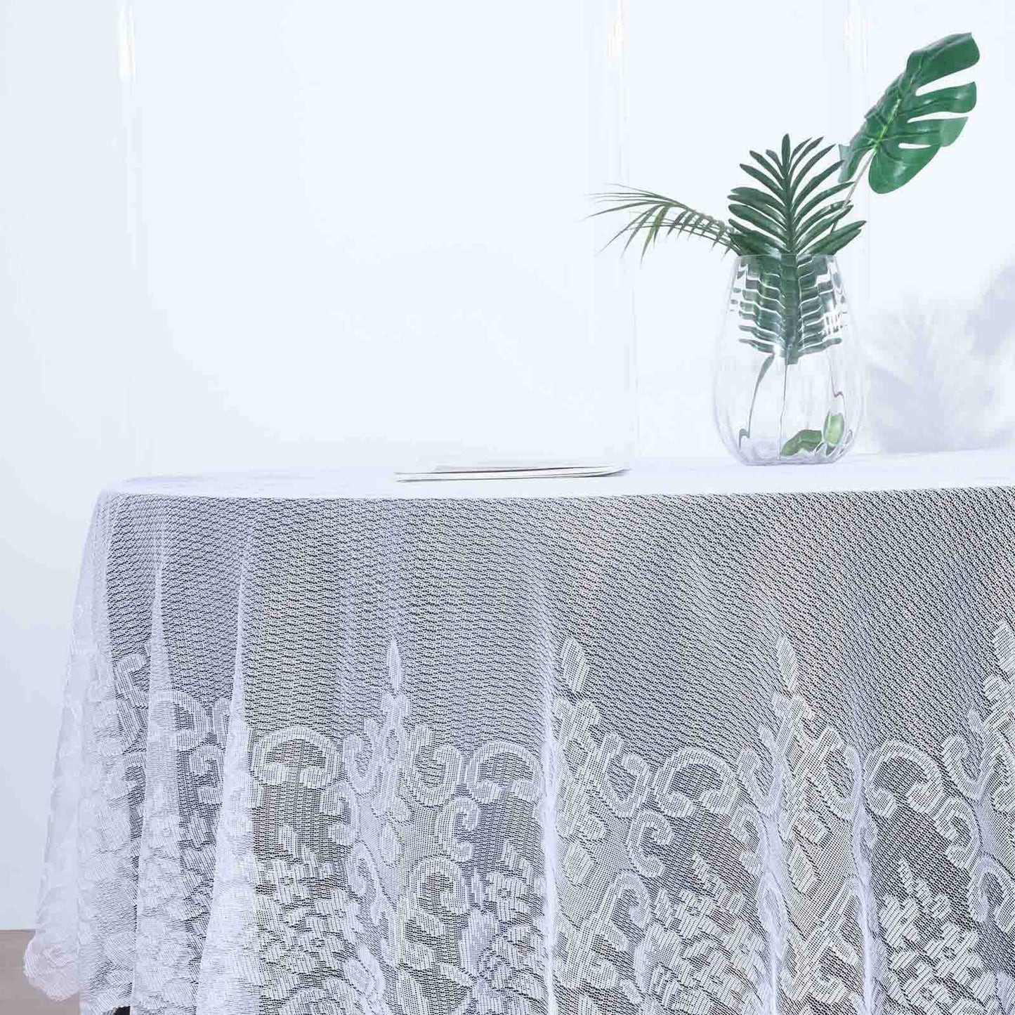 Lace 108" Round Tablecloth White - Premium Design for Formal Table Settings