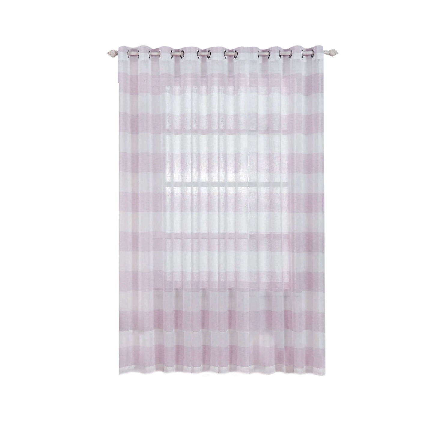 2 Pack White Lavender Lilac Cabana Print Faux Linen Curtain Panels With Chrome Grommet - 52"x108"