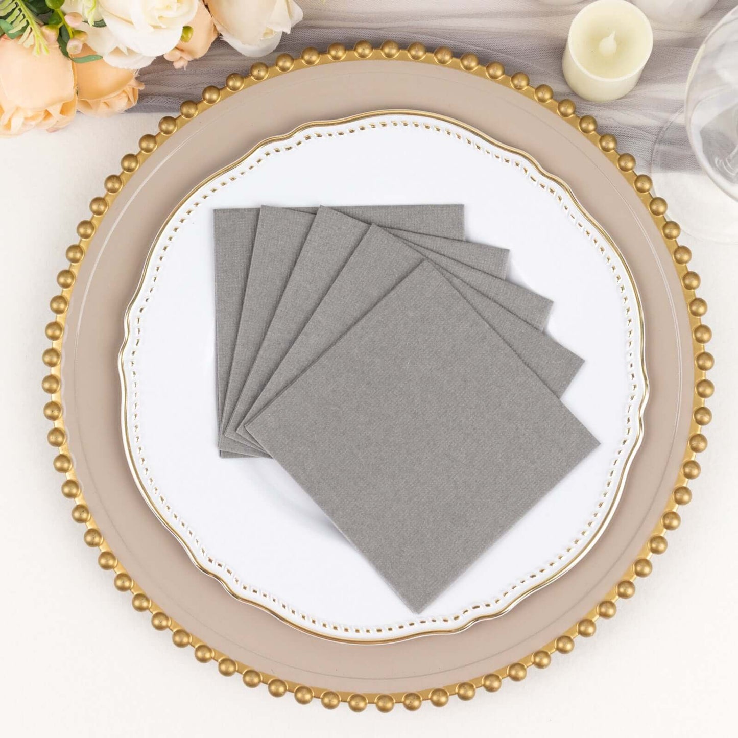 20 Pack Linen-Like Paper 5"x5" Napkins Silver - Highly Absorbent Airlaid Napkins