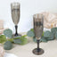 6-Pack Plastic Wedding Toast Flutes Black Transparent Crystal Cut Style - Reusable Champagne Glasses 8oz