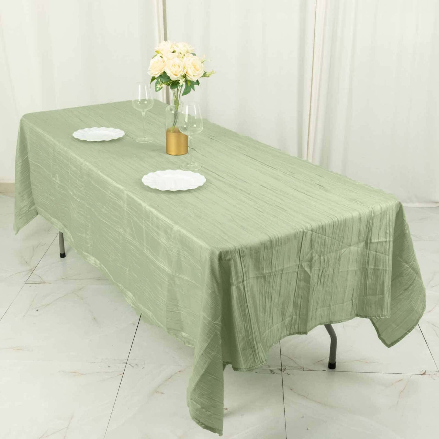 Taffeta 60"x102" Rectangle Tablecloth Sage Green - Accordion Crinkle Table Cover