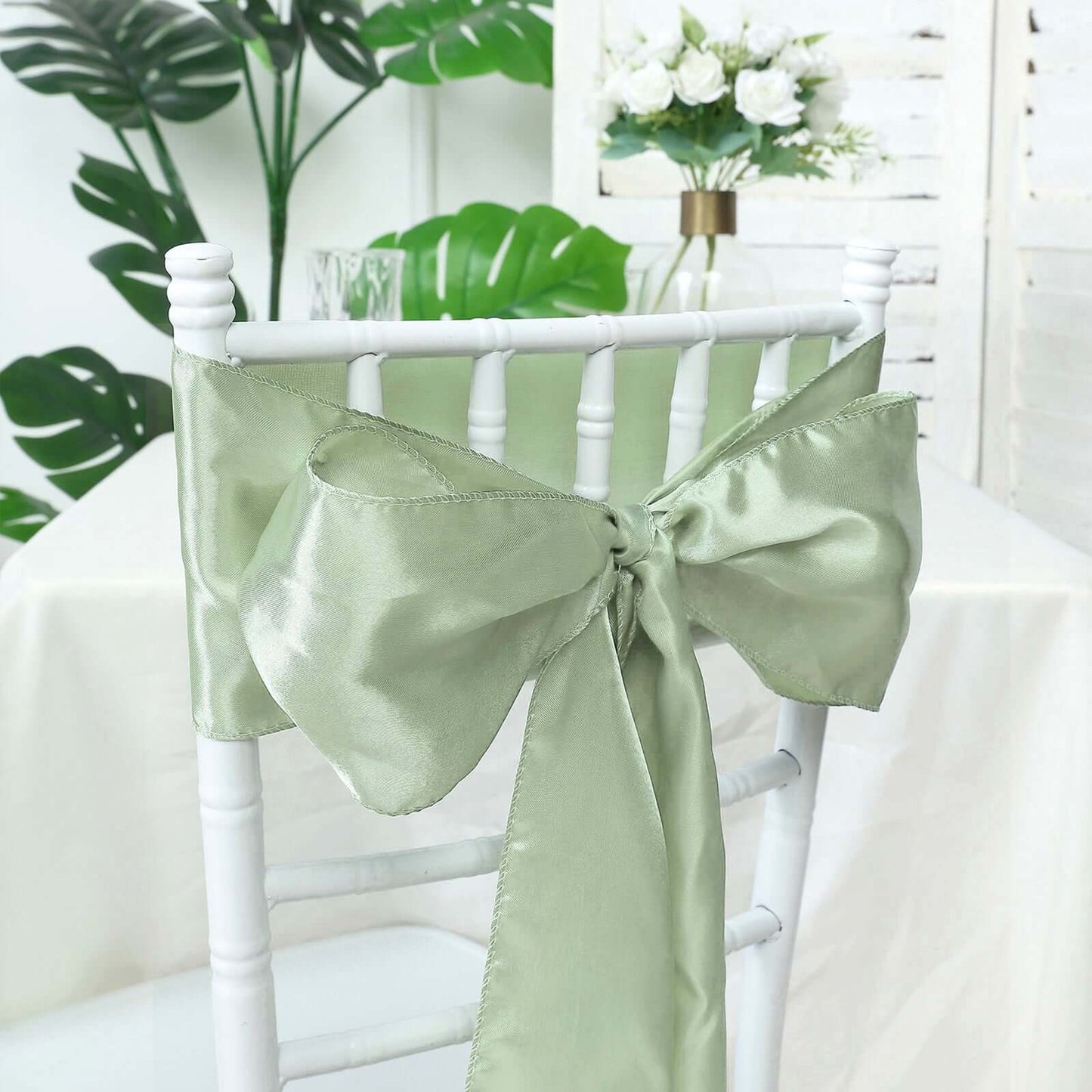 5 Pack Satin Chair Sashes Sage Green - Durable Chair Bows with Shiny Finish 6"x106"