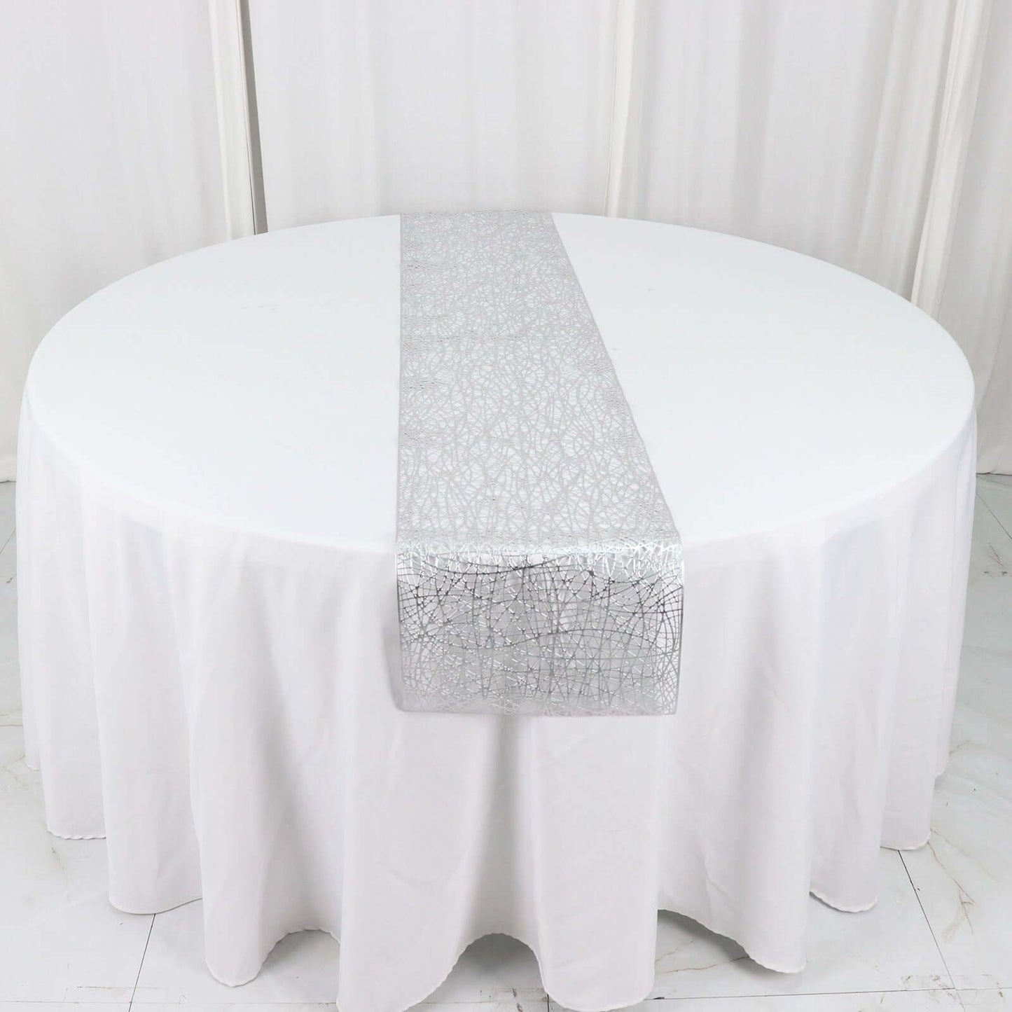 Plastic Woven Vinyl 13"x6ft Table Runner Metallic Silver - Non-Slip & Reversible Tabletop Decor