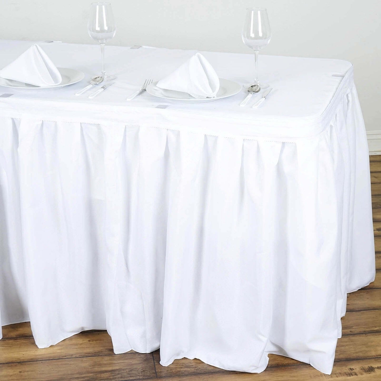 Polyester 17ft Table Skirt White - Classic Pleated Design for Weddings & Events