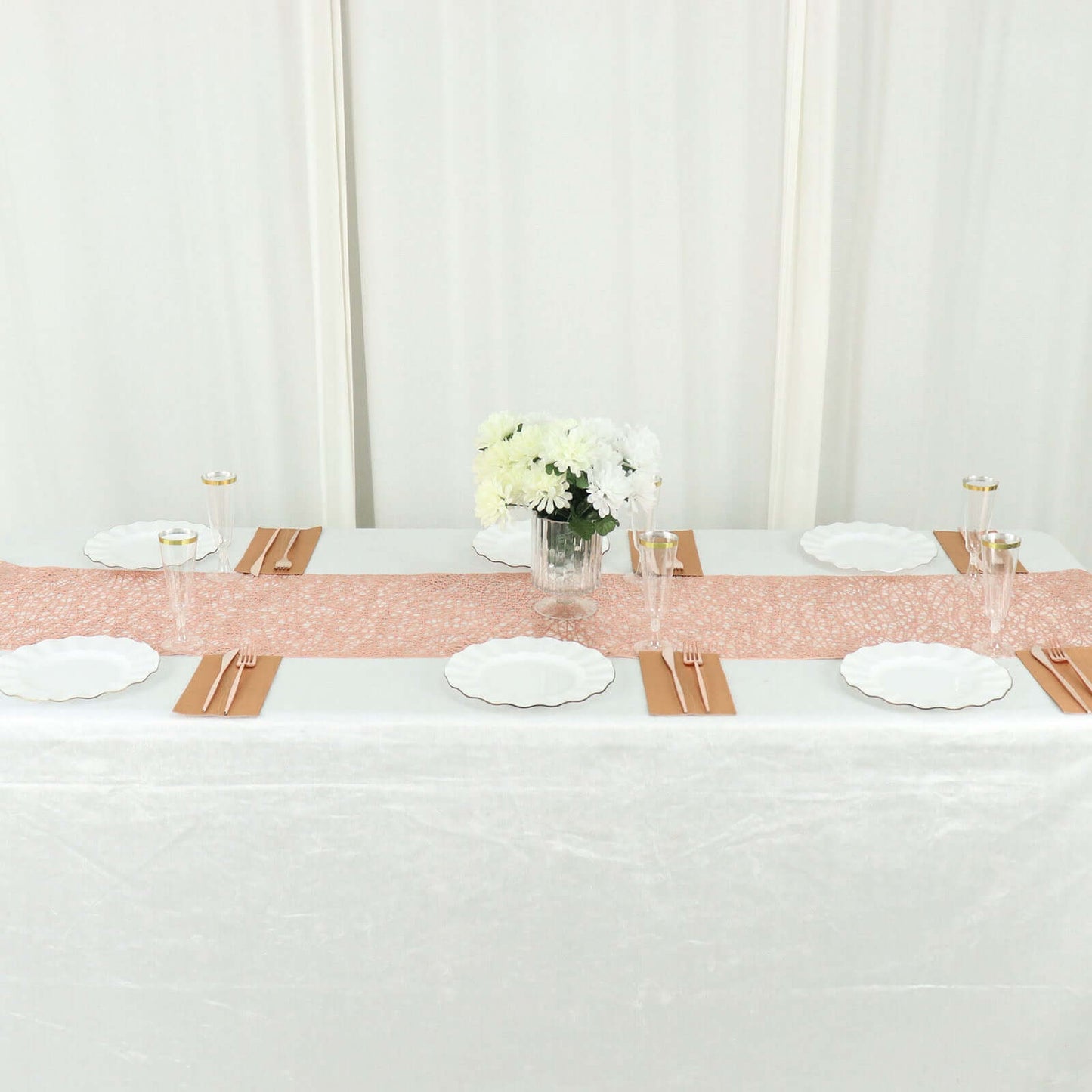 Plastic Woven Vinyl 13"x6ft Table Runner Metallic Rose Gold - Non-Slip & Reversible Tabletop Decor