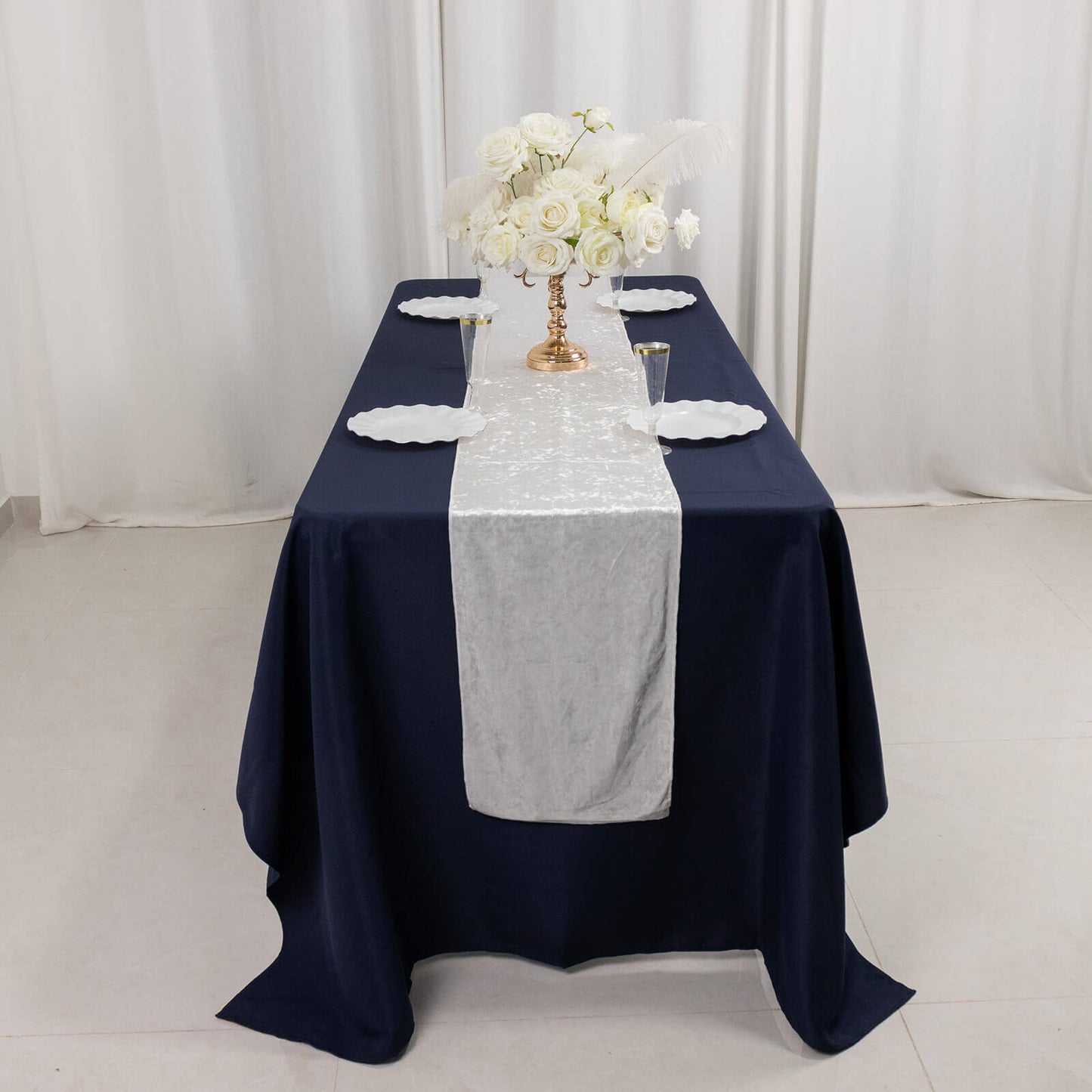 Premium Crushed Velvet 12"x108" Table Runner White - Soft & Wrinkle-Resistant Table Linen for Events