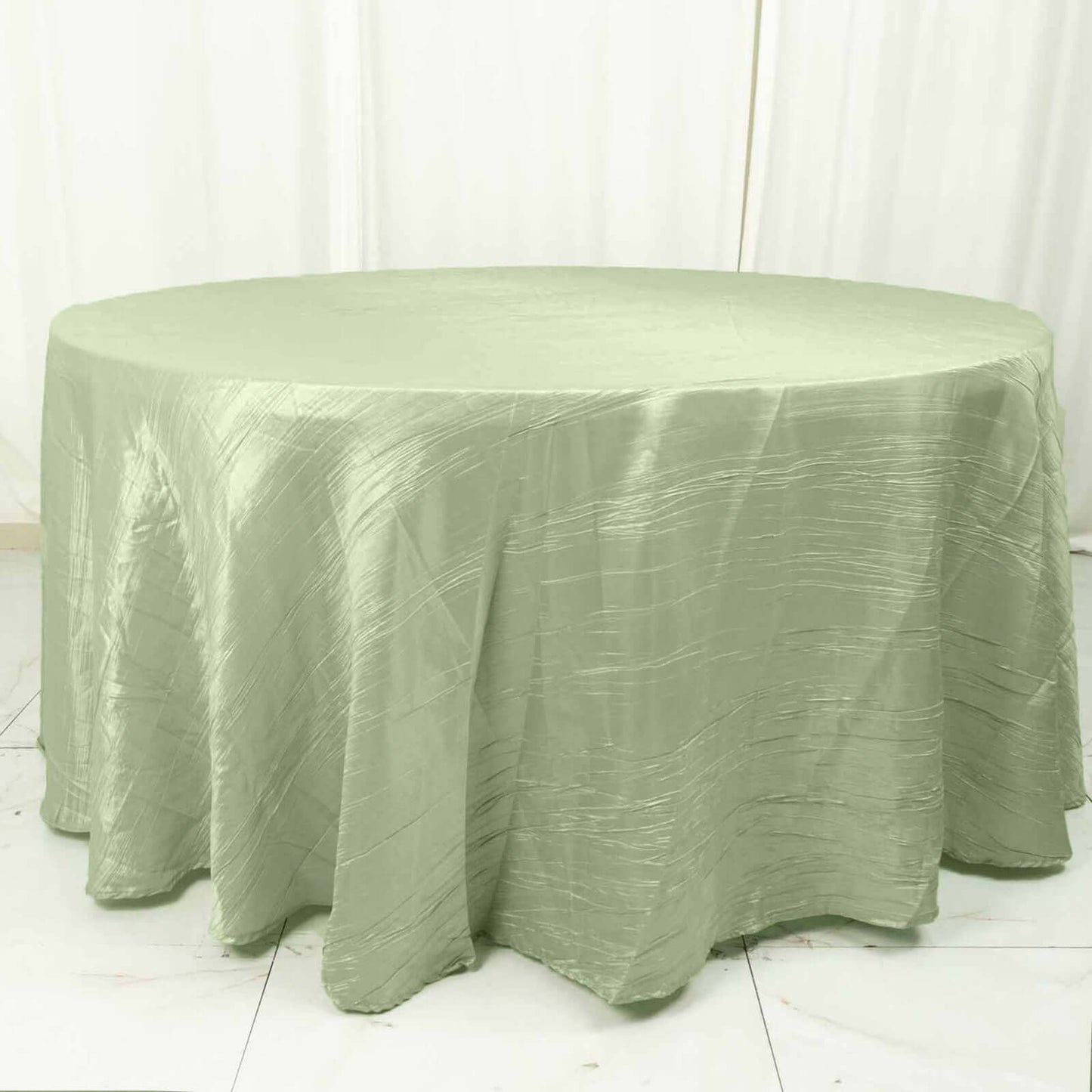 Taffeta 120" Round Tablecloth Sage Green - Seamless Accordion Crinkle Table Cover