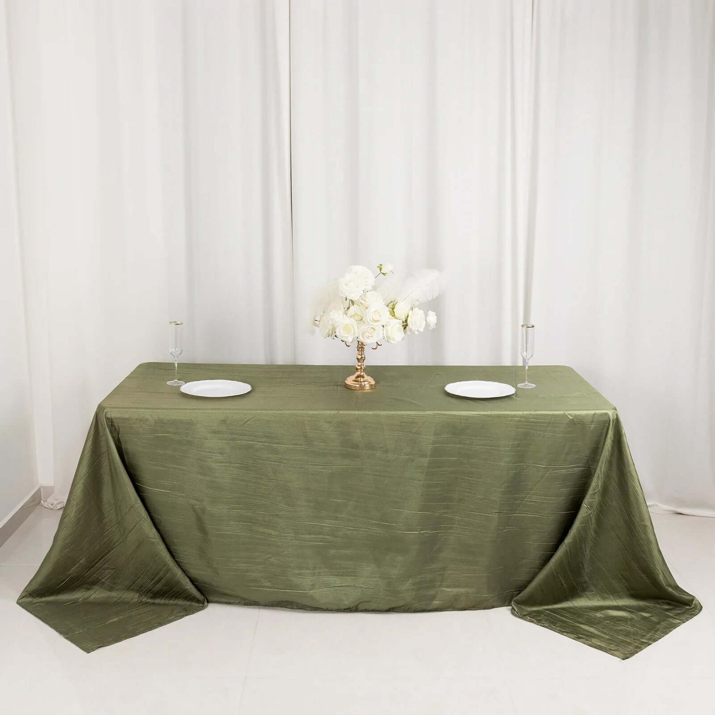 Taffeta 90"x132" Rectangle Tablecloth Dusty Sage Green - Seamless Accordion Crinkle Table Cover
