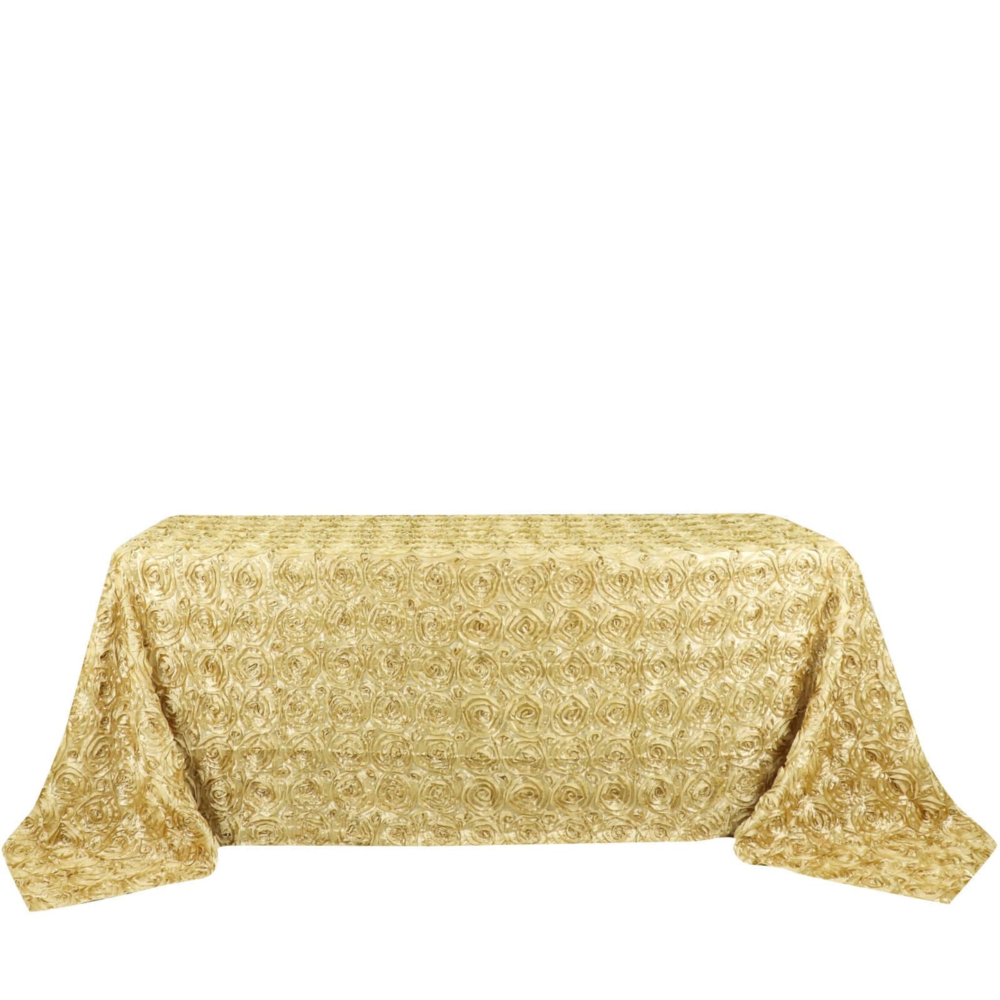 Satin 90"x132" Rectangle Tablecloth Champagne - Grandiose 3D Rosette Seamless Table Cover