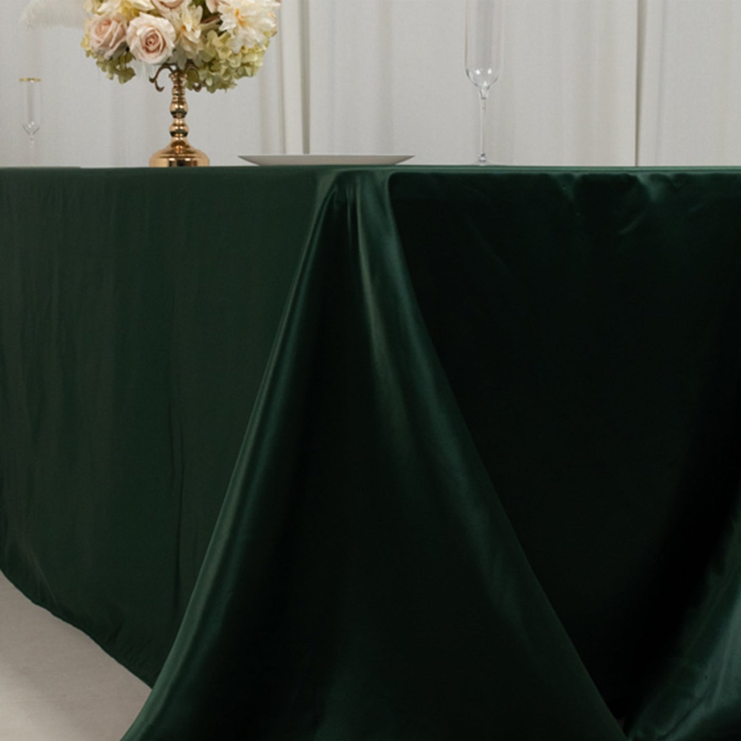 Lamour Satin 90"x156" Rectangle Tablecloth Hunter Emerald Green - Luxurious, Soft Seamless Table Cover
