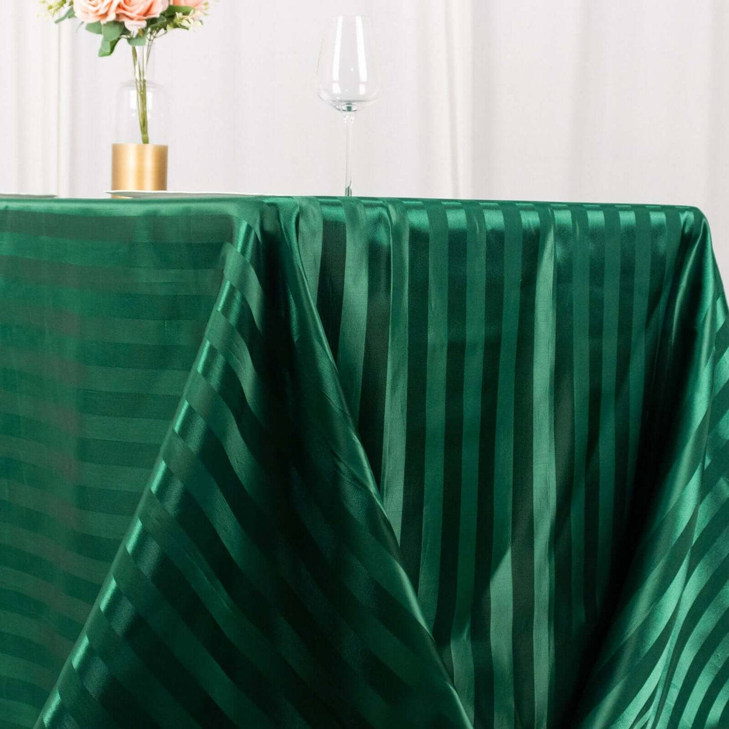 Satin Striped 90"x132" Rectangular Tablecloth Hunter Emerald Green - Seamless Silky Smooth Table Cover