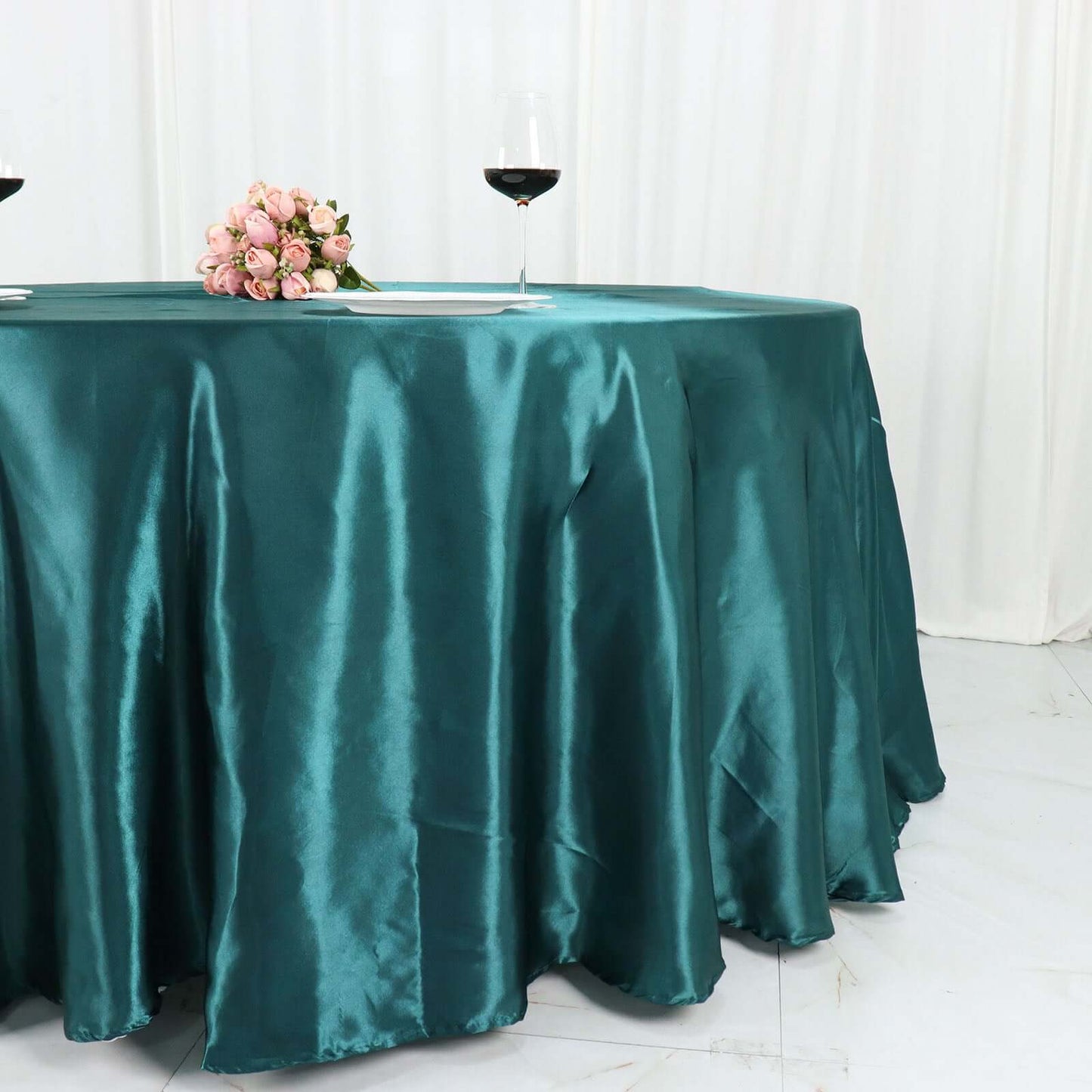 Satin 120" Round Tablecloth Peacock Teal - Stylish Seamless Table Cover