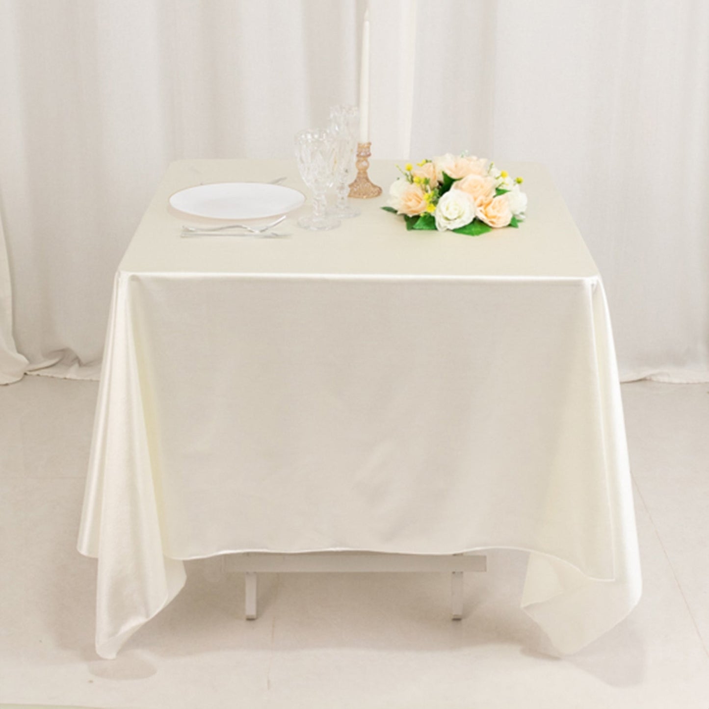 Scuba Square 70"x70" Tablecloth Shimmer Pearl White - Wrinkle Free & Stain Resistant Table Cover for Weddings and Parties