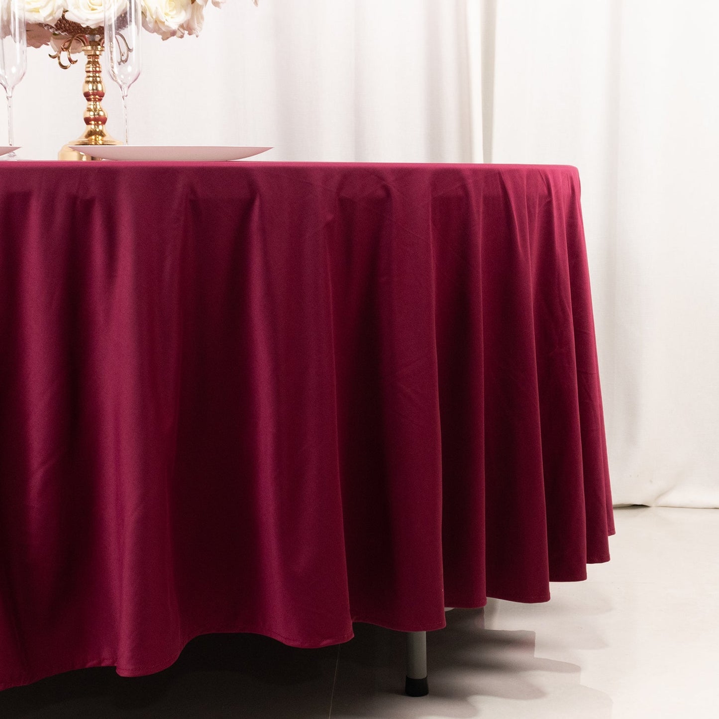 Scuba Round 108" Tablecloth Burgundy - Wrinkle Free & Stain Resistant Table Cover