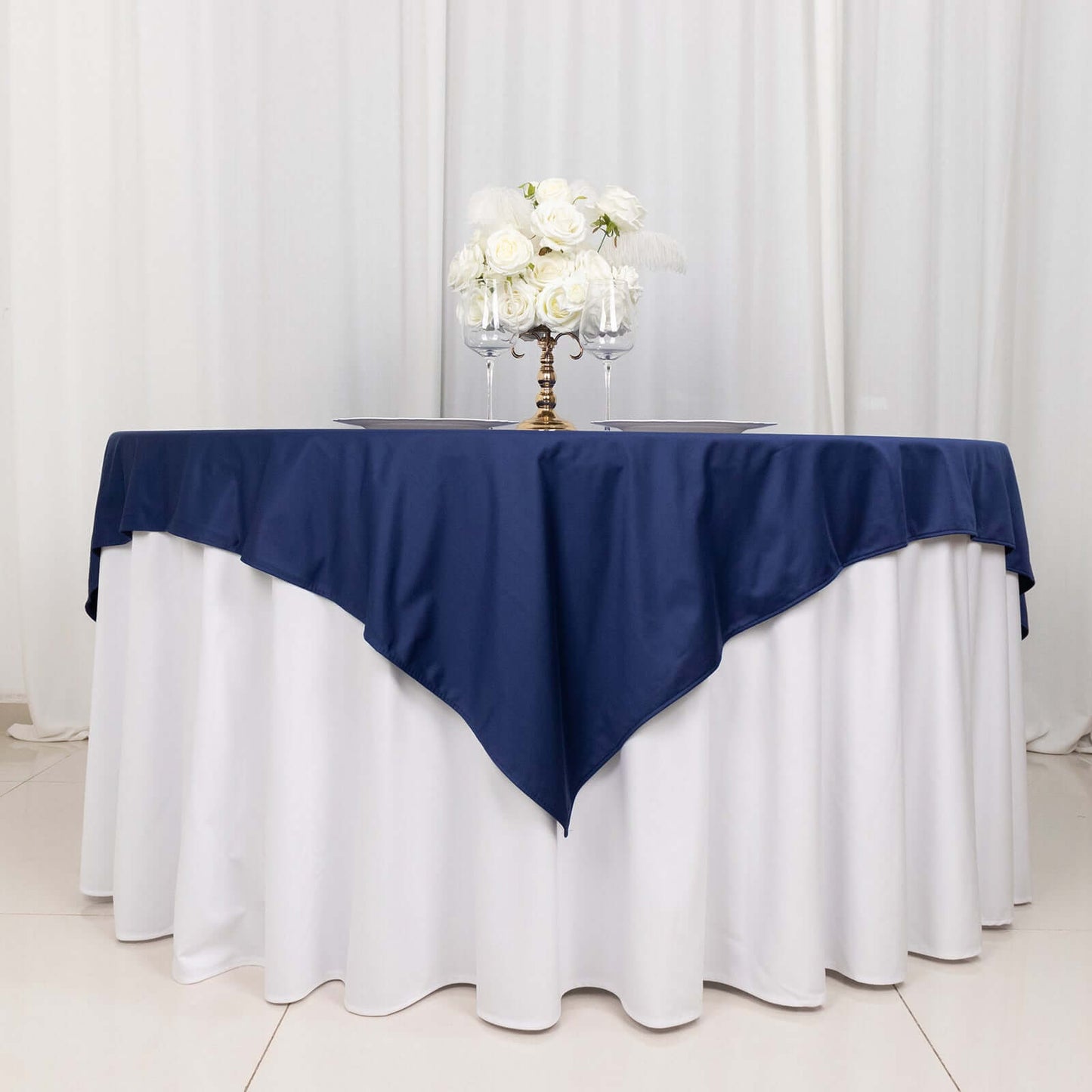 Scuba 70"x70" Table Overlay Square Tablecloth Navy Blue - Wrinkle Free & Stain Resistant Table Cover
