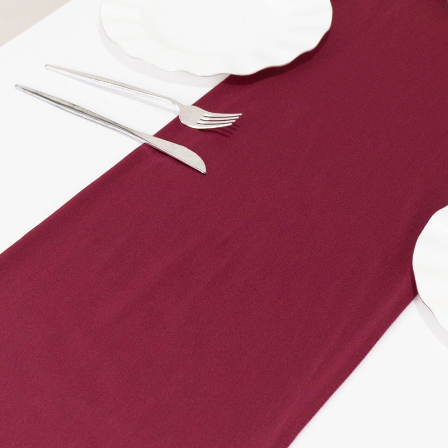 Scuba Polyester 12"x108" Table Runner Burgundy - Wrinkle-Free Table Linen