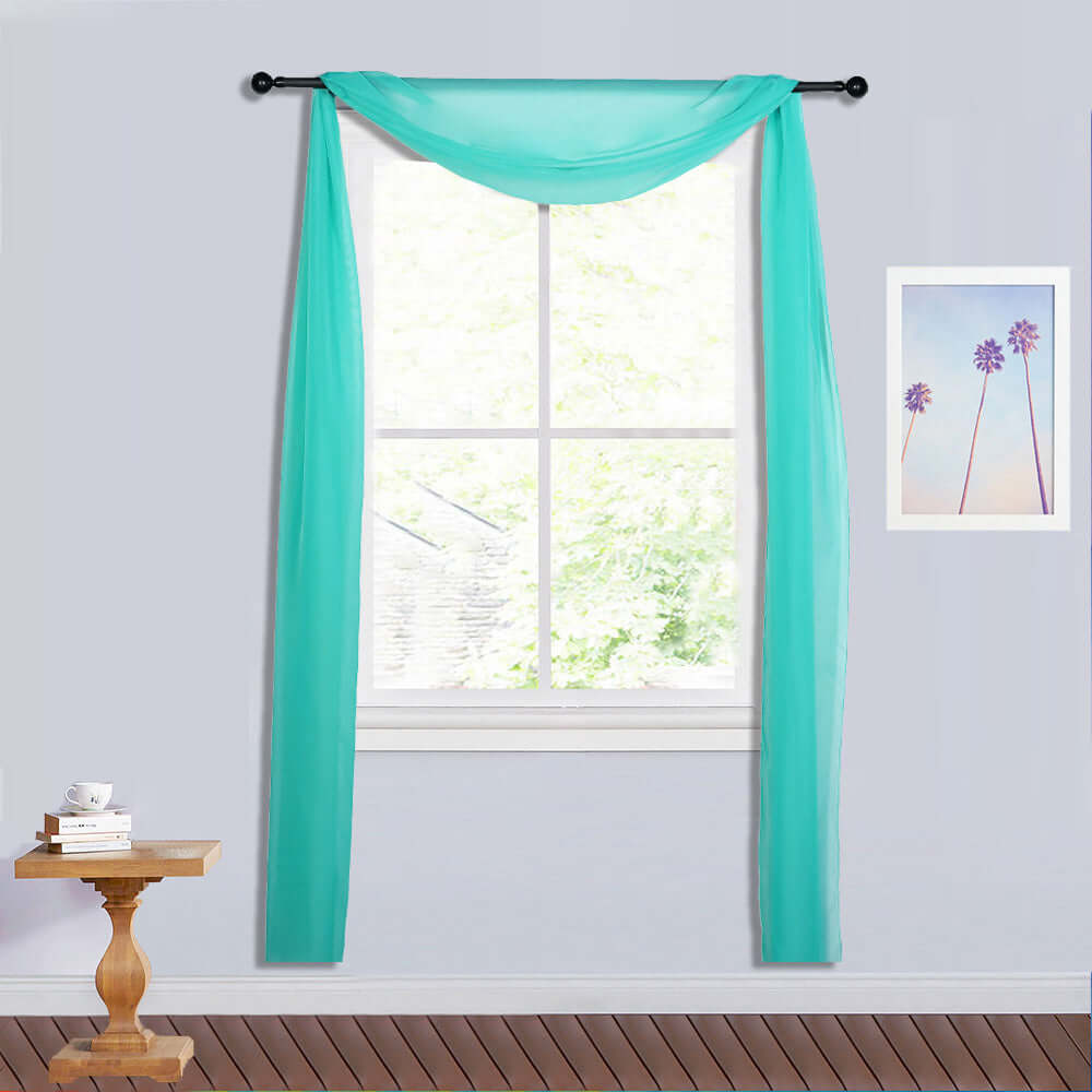 18ft Turquoise Sheer Organza Wedding Arch Drapery Fabric, Window Scarf Valance